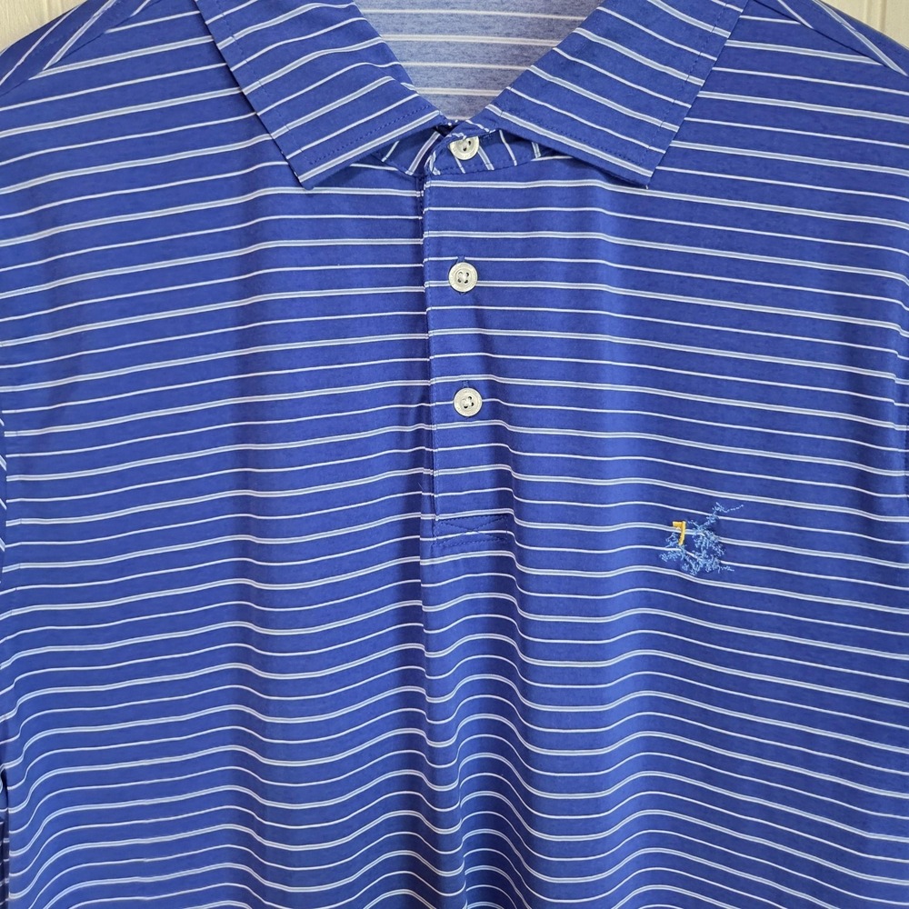 Draddy Sport Polo Shirt Mens M Blue Stripe Stretch Golf Performance Top